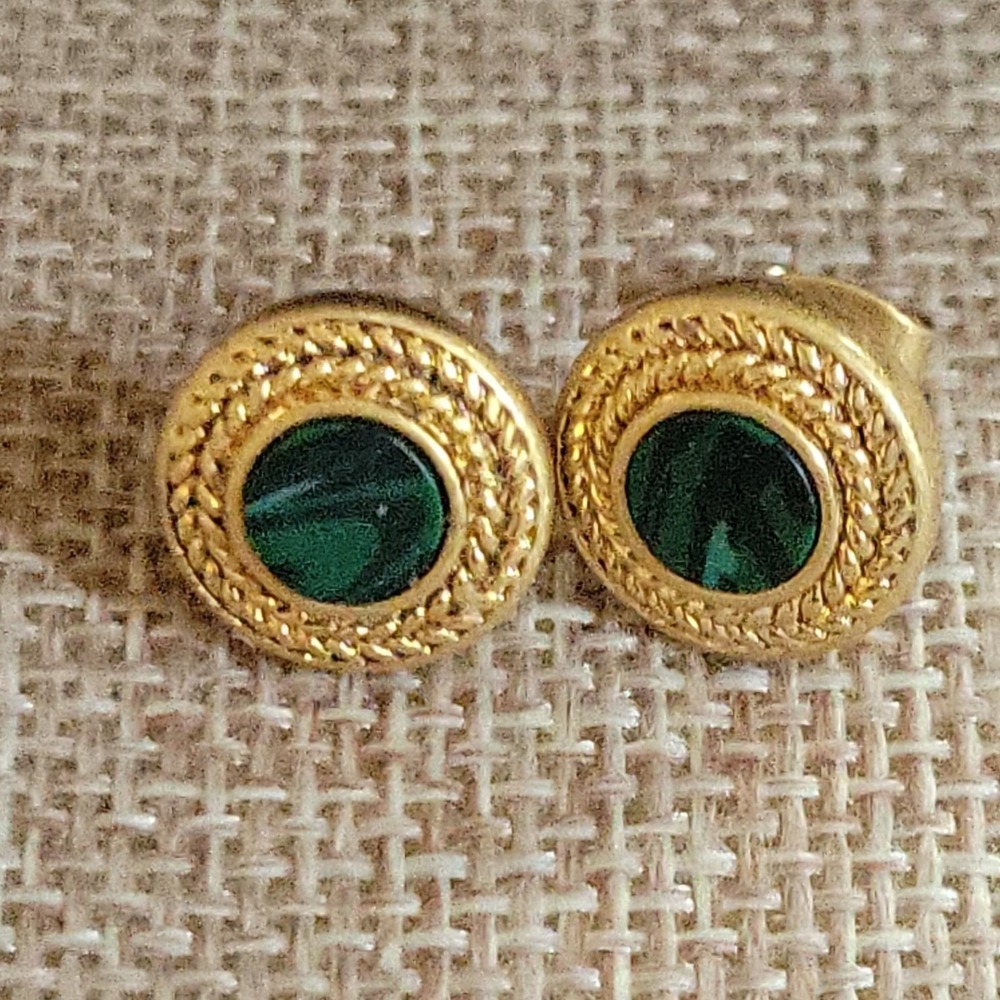 MMA Metropolitan Museum of Art Gold Faux Malachite Rope Stud Earrings Academia